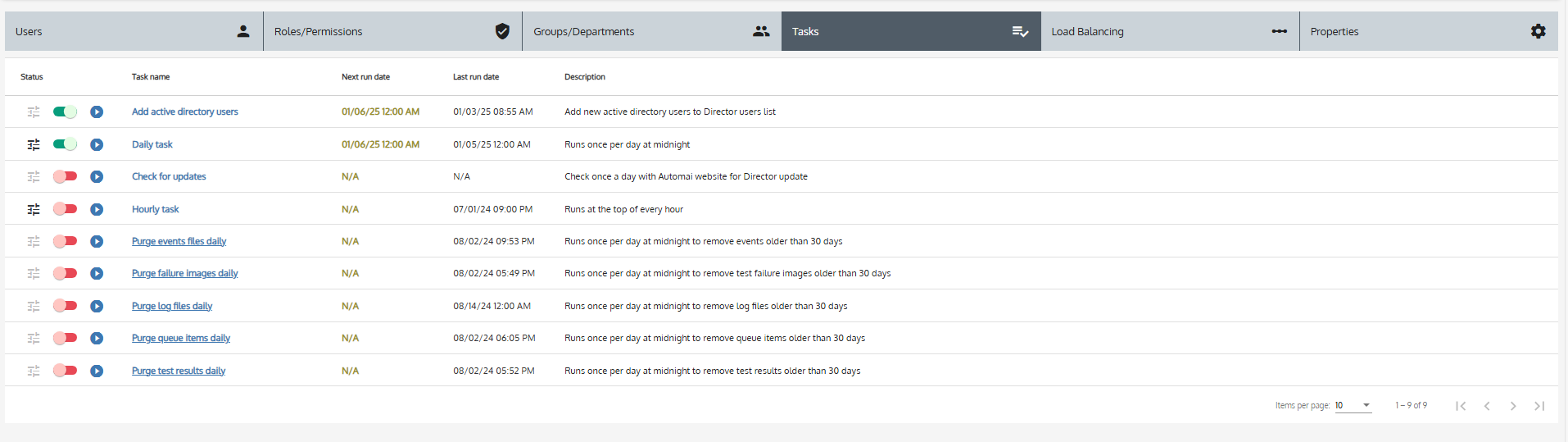 Director configurations: Tasks